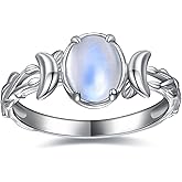JIARUI Triple Moon Rings 925 Sterling Silver Moon Phase Rings for Women Oval Moonstone/Teal Turquoise/Moss Agate Inlay Western Boho Gemstone Ring Jewelry Oxidized Silver Gift for Women Size 5-9