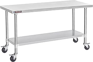 DuraSteel Food Prep Stainless Steel Table - 30 x 72 Inch Metal Table Cart - Commercial Workbench with Caster Wheel - NSF Certified - For Restaurant, Warehouse, Home, Kitchen, Garage,Silver