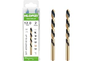 HLOFIZI 12mm Cobalt M35 Drill Bits (2 Pack), Metric Black and Gold Coated Twist Drill Bits for Hard Metal, Stainless Steel and Copper