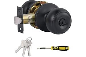 Black Door Knobs with Lock and Keys, Interior/Exterior Door Knob for Bedroom or Bathroom, Entry Door Lock for Front Door by L