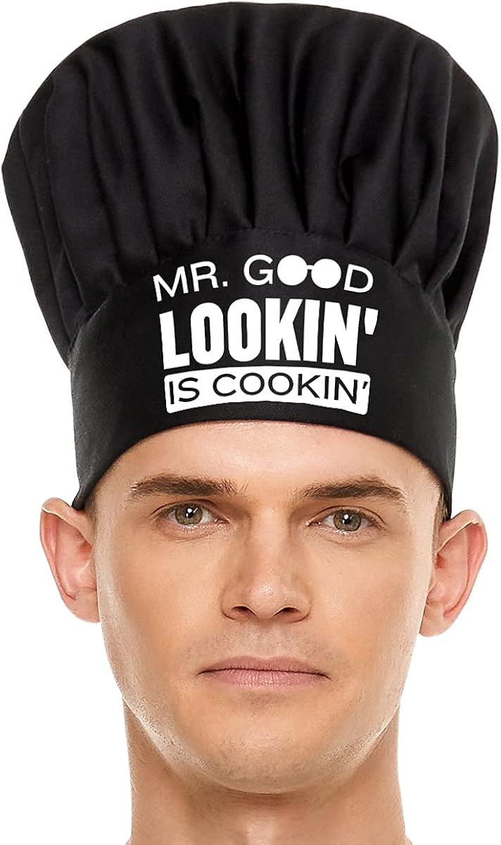 Chef Hats for Men Funny Black, Mr. Good Looking is Cooking Cooking Hat Adjustable Kitchen Chef Hat Gifts for Birthday Father's Day Christmas: Clothing
