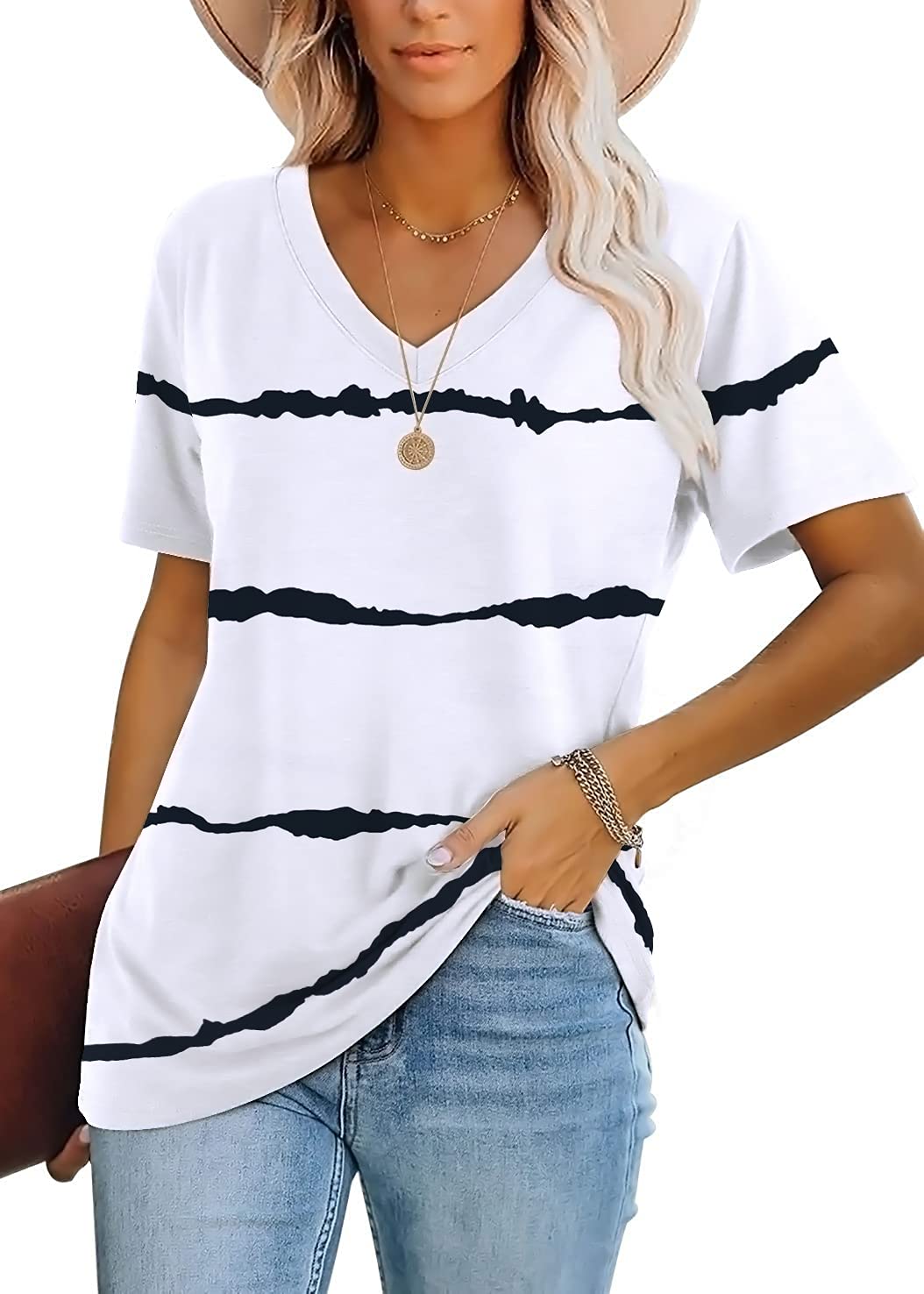 Lena - Striped V-Neck Pullover T-Shirt main image 1
