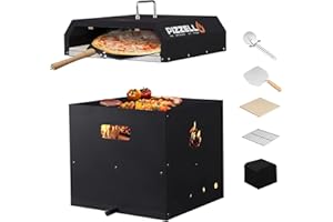 PIZZELLO 4-in-1 Outdoor Pizza Oven 16" Wood Fired Outside Oven 2-Layer Detachable Pizza Maker with Pizza Stone, Pizza Peel, Cover, Cooking Grill Grate, Pizzello Gusto