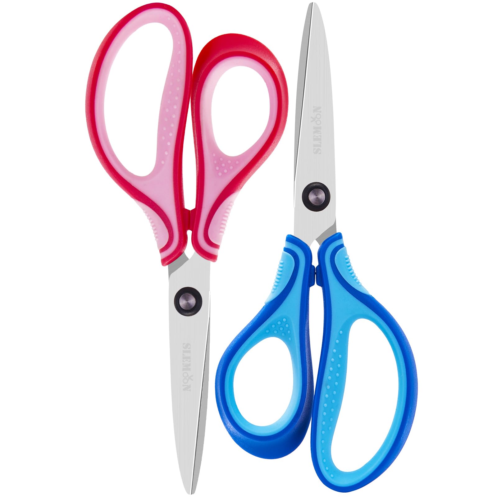 Photo 1 of SLEMOON 7" Left handed Student Scissors, Premium Stainless Steel Blades Shears for Age 8~12,Ergonomic Semi-Soft ABS Rubber Grip, Suitable for School, Office and Family Daily Use,Pink&Blue