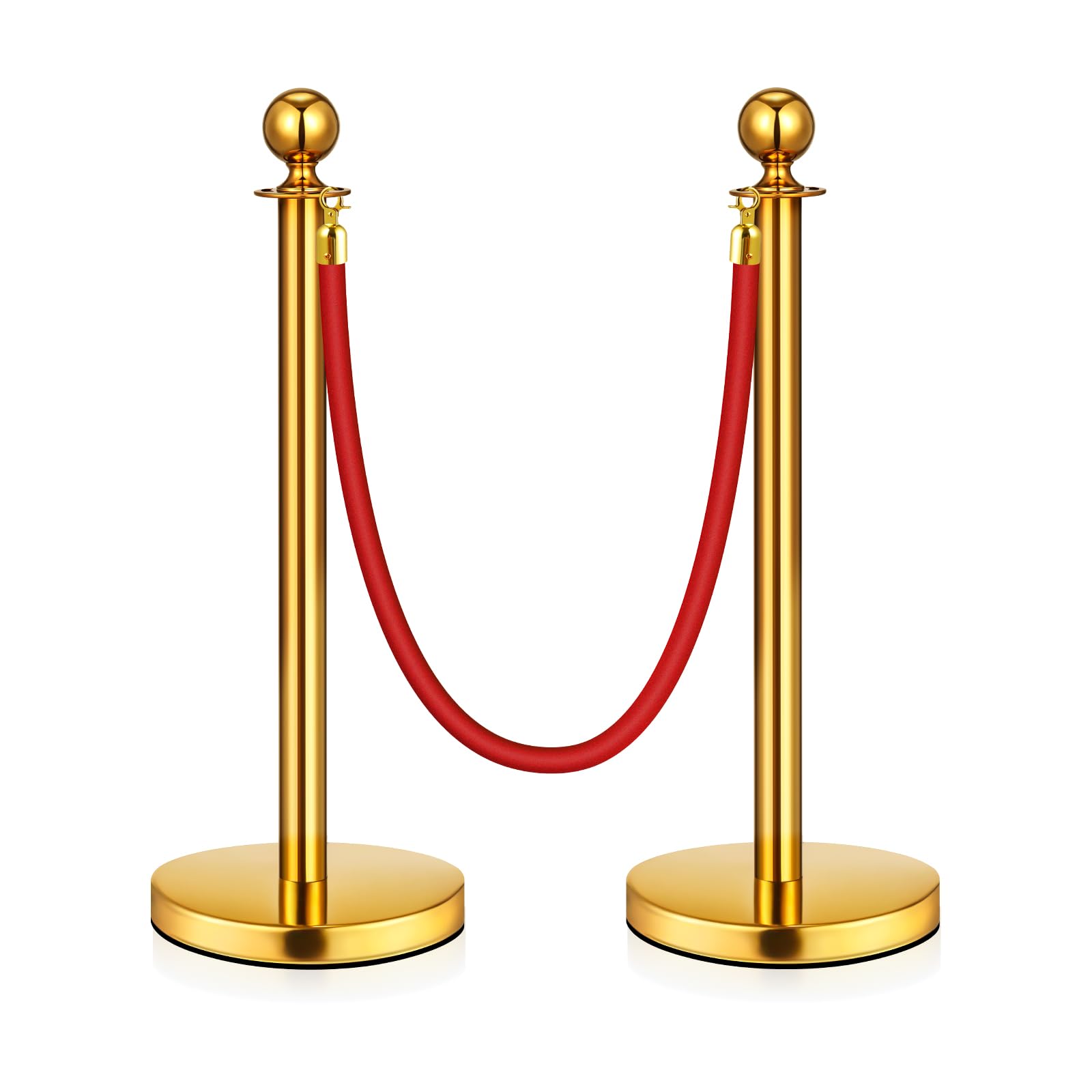 Photo 1 of 2 Pack Upgraded Stainless Steel Stanchions and Velvet Ropes 5FT Extended Red Carpet Ropes Poles Crowd Control Safety Barriers Set with Stable Base for Theaters Parties Wedding Exhibition (Gold)