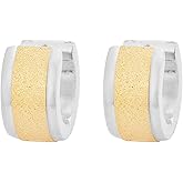 Edforce Stainless Steel Brushed Center Polished Edge Small Huggie Hoop Earrings