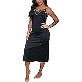 silkola Women Silk Satin Rhinestone Nightgown Adjustable Spaghetti Strap Sleepwear Soft V Neck Nightwear Silky Nightie