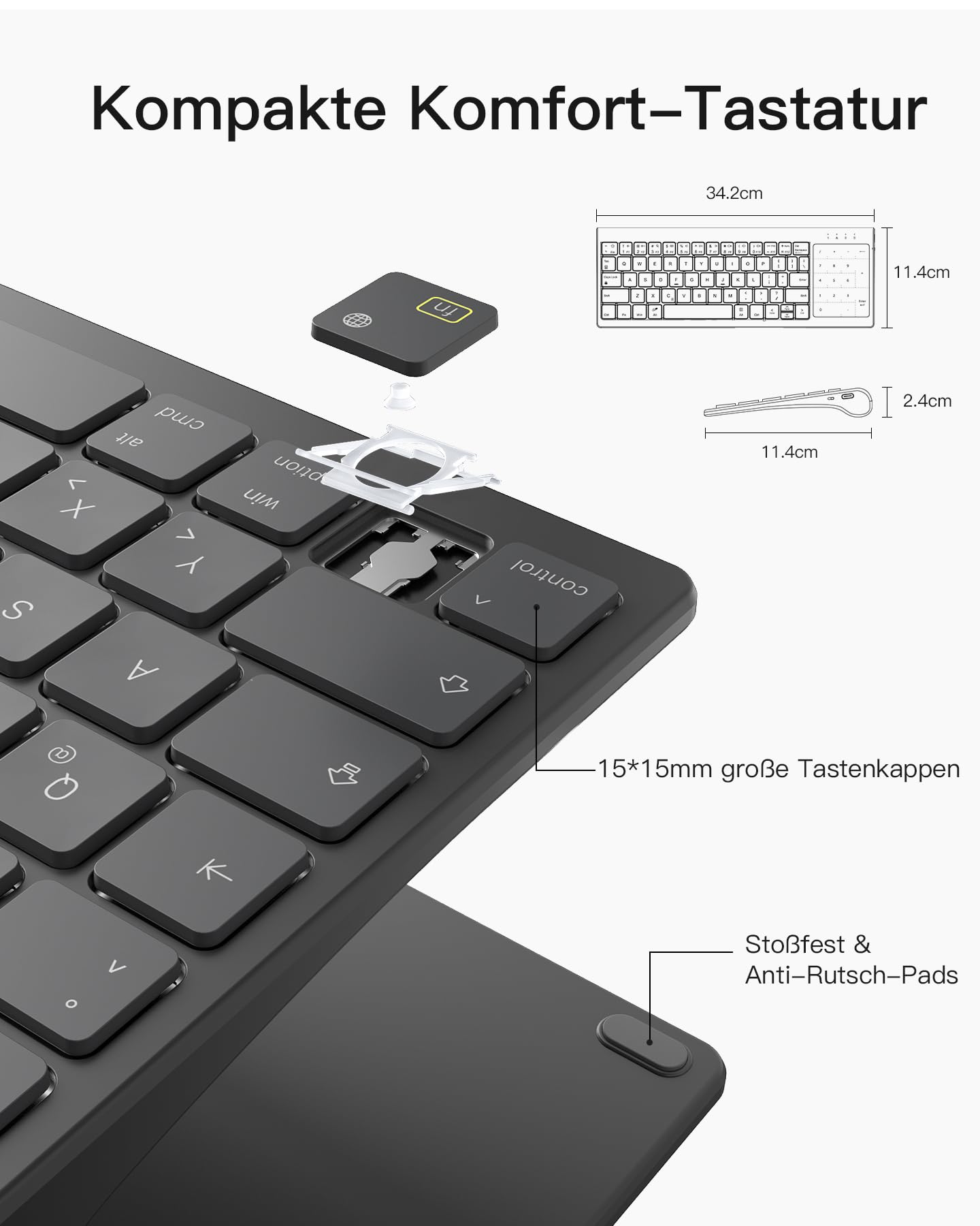 Inateck Tablet Tastatur, 2-IN-1 Ziffernblock&TouchpadVersteckter Ständer, 3 BT-Kanäle, 7-Farben Hintergrundbeleuchtung,Kompatibel mit iPadOS/Samsung/Android/Windows 8