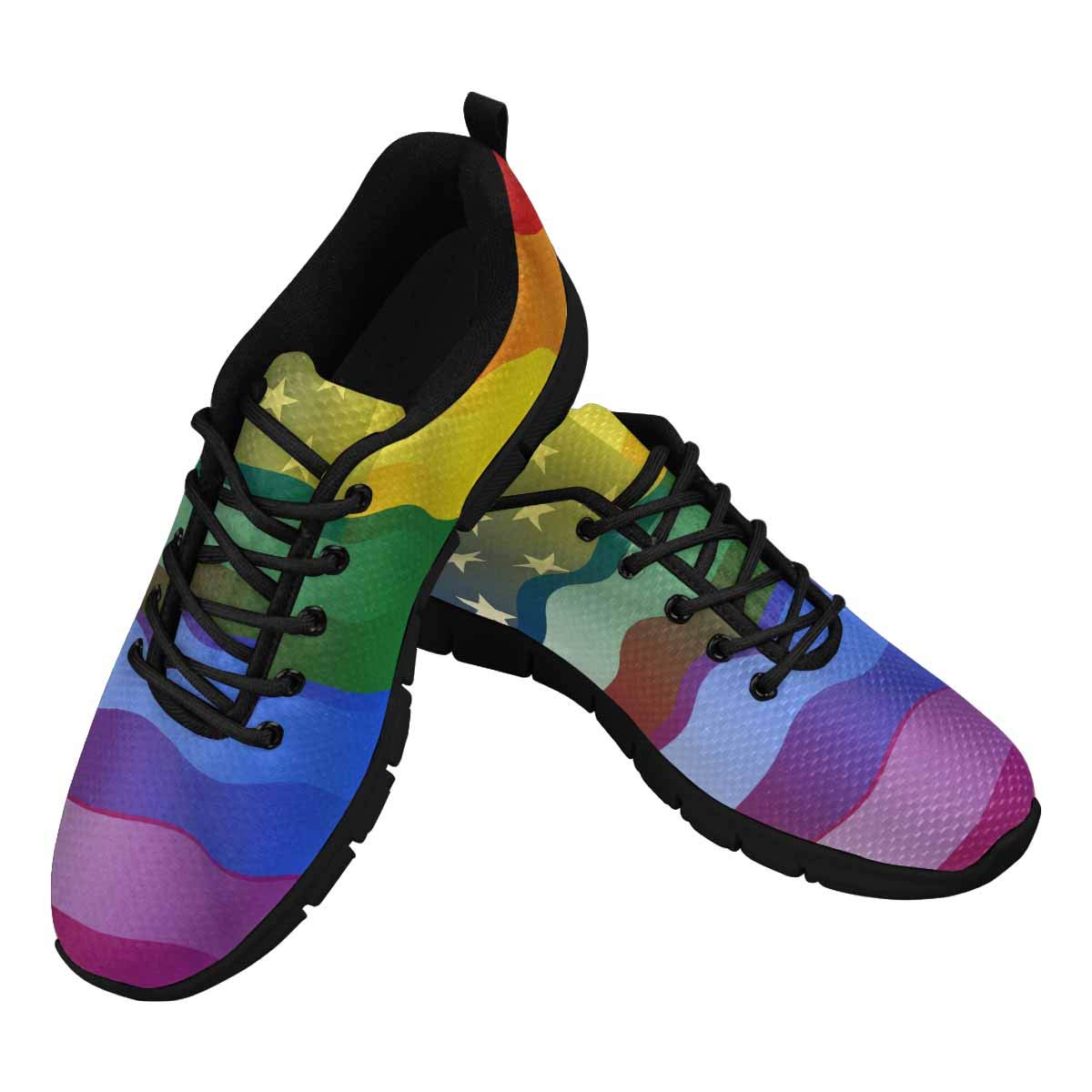INTERESTPRINT Gay Pride Rainbow American Flag Women's Athletic Walking Shoes Comfort Mesh Non Slip