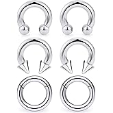 Yaalozei 6G 8G Septum Rings Hinged Ear Gauges Clicker Silver 316L Surgical Steel Heavy Horseshoes Gauges Tunnels Ear Lobe Earrings Stretching kit 12mm 14mm 16mm