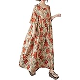 ENGLUCK Women Plus Size Casual Dresses Floral Printed O Neck Short Sleeves Summer Oversized Dresses Boho Loose Fitting Wear