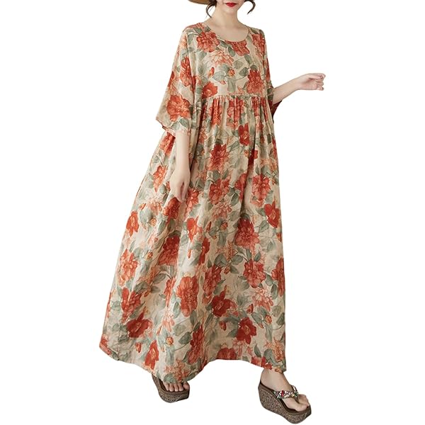 Hand Block Print Cotton Maxi Caftan Dress - Floral Multicolor Beach Cover-Up, One Size