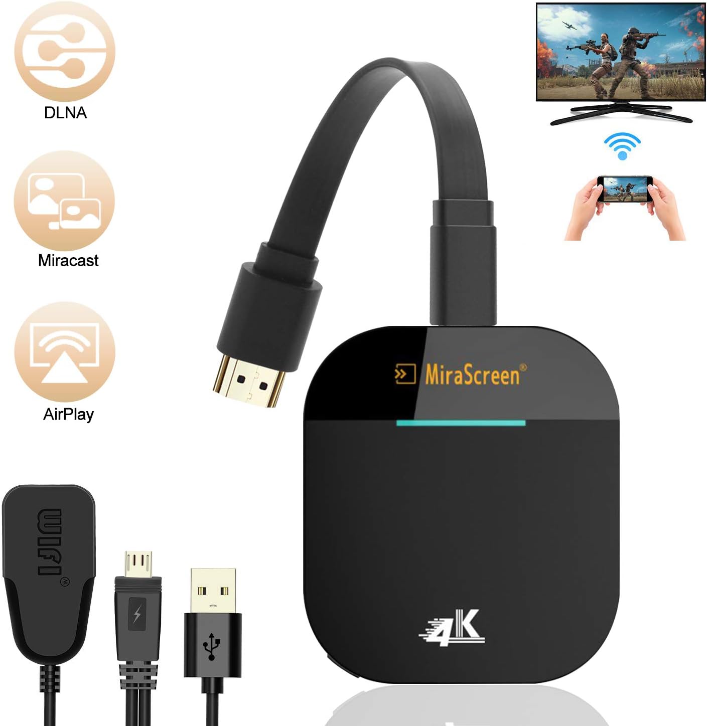 WiFi Display Dongle, FayTun 4K Wireless HDMI Display Adapter, Upgraded 5G Wireless Display Receiver, iPhone Ipad Mac iOS Android Windows Miracast Dongle for TV Projector, Support DLNA Airplay Miracast
