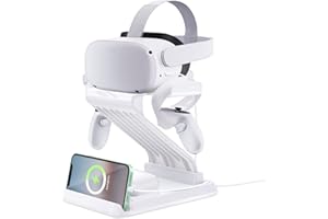 CNBEYOUNG Charging Dock Station Compatible with Quest 2 Quest 3 Apple Vision Pro, VR Headset Display Stand&Controller Holder with Wireless Charger Compatible with iPhone Apple Watch Airpods Series