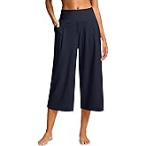 SANTINY Capri Pants for Women Wide Leg Yoga Casual Cropped Pants with Pockets Loose Tummy Control High Waist Capris
