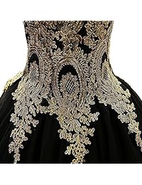 Meijia Handicraft - Vestido de baile de graduación con aplique de encaje dorado