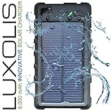 Solar Phone Charger for Cell Phone, External Power Battery Bank, Dual USB Portable Backup, Best Solar Panel for iPhone, Android, Tablet, GPS, Light Weight, Waterproof, Outdoor, LED Flashlight (Black)