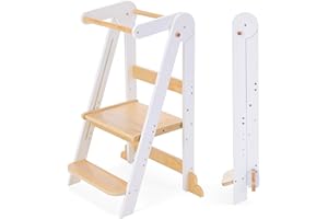 HARPPA Nordi Foldable Toddler Kitchen Tower, Montessori Kitchen Stools Helper, Standing Tower with 3 Adjustable Heights, Suitable Age for 2-6 Years, White