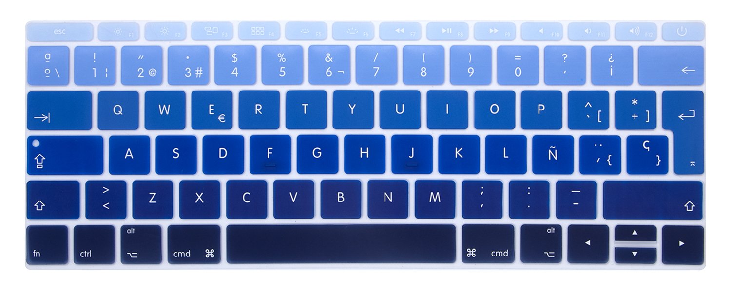 MMDW Spanish ESP Language Silicone Keyboard Cover for MacBook Pro 13 Inch 2017 & 2016 Release A1708 No Touch Bar & for MacBook 12 Inch A1534 Protective Skin (EU Layout),Ombre Blue
