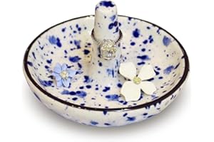 LZBALUYO Wedding Ring Holder for Jewelry, Ceramic Ring Stand With Jewelry Plate, Blue Dots Jewelry Holder for Rings Earrings Necklace Organizer, Gift For Mom - Bridesmaid Gift - Engagement Ring Dish