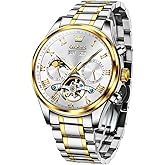 OLEVS Automatic Men Watch Self Winding Mechanical Moon Phase Business Luxury Diamond Dress Stainless Steel Waterproof Luminous Mens Wrist Watch