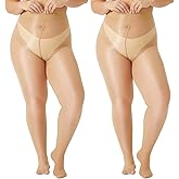 WiliW 2 Pairs Pantyhose for Women Plus Size, Oil Shiny Sheer Tights, High Waist Shimmer Stockings for Women Sexy
