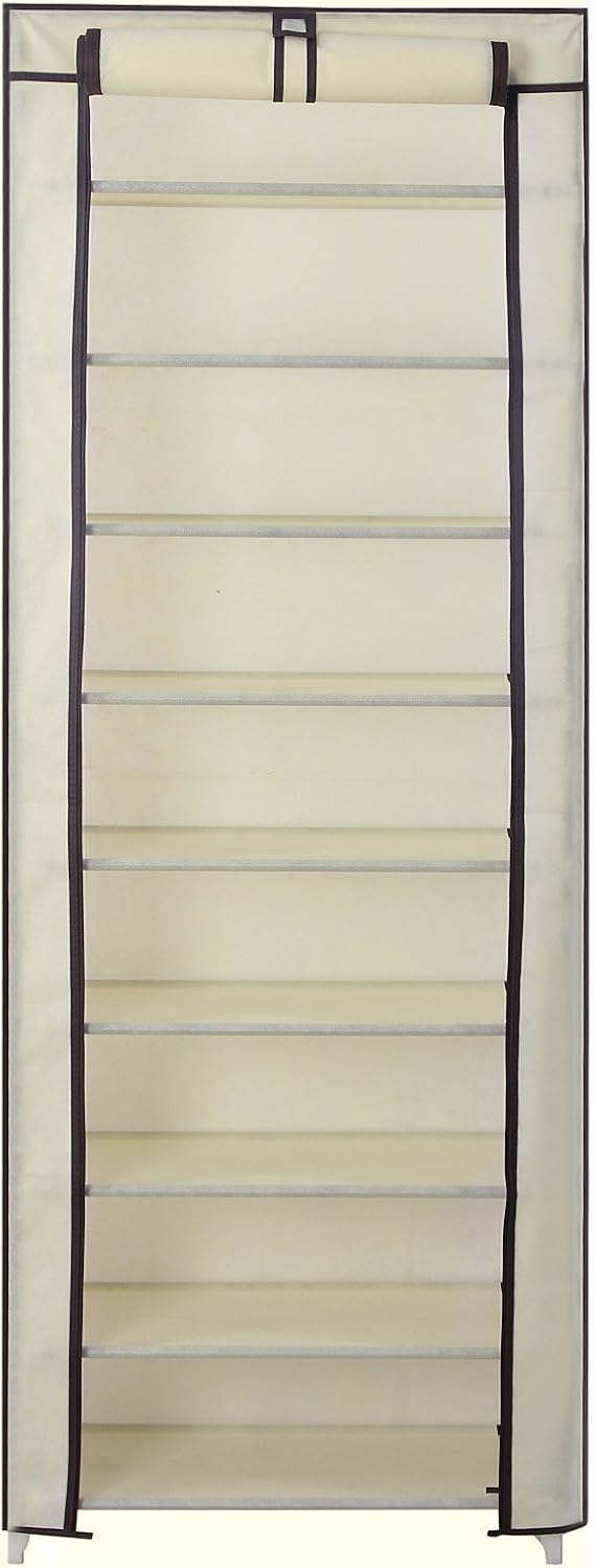songmics 10 tiers shoe rack on Songmics 10 Tier Shoe Tower Rack With Cover 27 Pair Space Saving Shoe Storage Organizer Beige Urxj10m Shoe Organizers Clothing Closet Storage Environews Tv