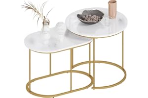 SogesHome Golden Marble Pattern Nesting Tables - Set of 2 Stacking Side Tables for Living Room, Balcony, and Office Decor