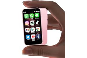 BLKE Max Mini Phone Unlocked World's Smallest 3.0" HD Touch Screen Mini Smartphone Android Compact Mobile Phone for Kids &Students Cell Phone wih Quad-Core Dual SIM Face lD2GB+16GB Pink