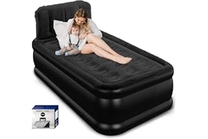 GETFITAIRBED Twin Air Mattress with Headboard, Built-in Pump, Supports 500 lbs, 48-Hour Leak-Tested, 2.5 Min Fast & Easy Inflation/Deflation, Quiet Noiseless Design, Portable Blow Up Bed for Home, Guests & Camping