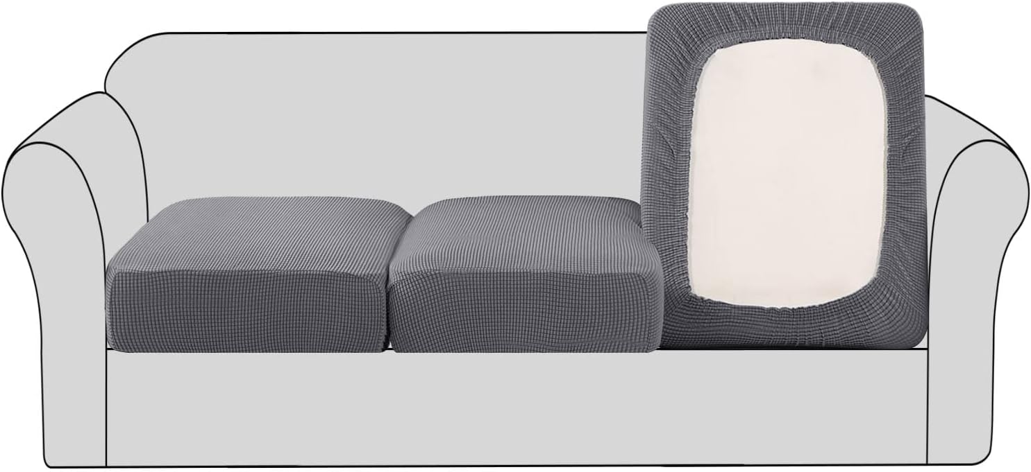 Slipcovers - H.VERSAILTEX High Stretch Individual Seat Cushion Covers Sofa Slipcovers Featuring Jacquard Textured Twill Fabric (3 Pack for 3 Couch Cushion, Grey)