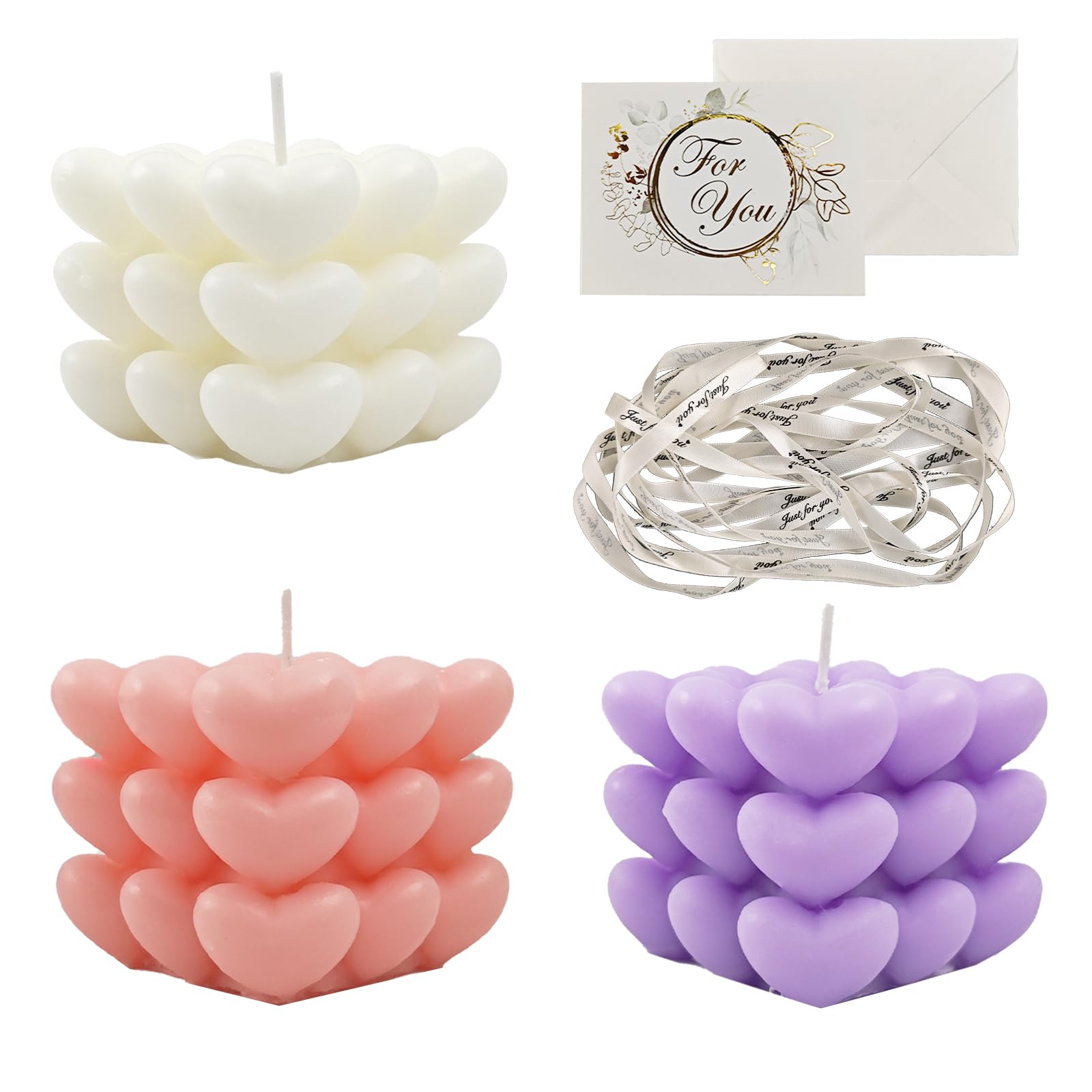Bubble Candles, 3PCS Cube Scented Candle, Soy Wax Scented Aromatherapy Candle, Heart Shaped Candle for Cute Minimalistic Room Decor, Gifts for Valentine's Day, Anniversary, Birthday
