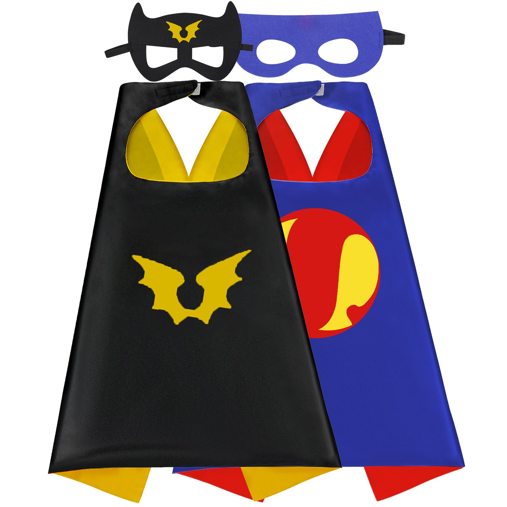 Mizzuco Superhero Capes for Kids Cloak with Mask Halloween Costumes and Party Dress up 2PCS（Black+Blue+Yellow