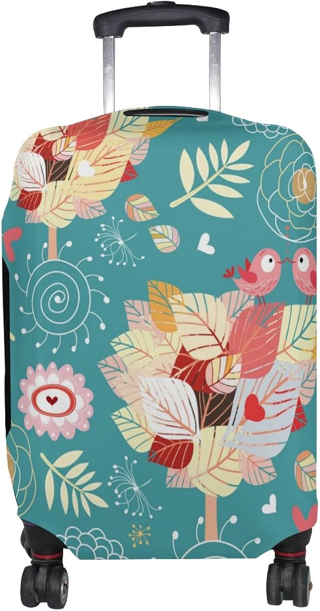 U LIFE Cute Bird Floral Leaves Luggage Suitcase Cover