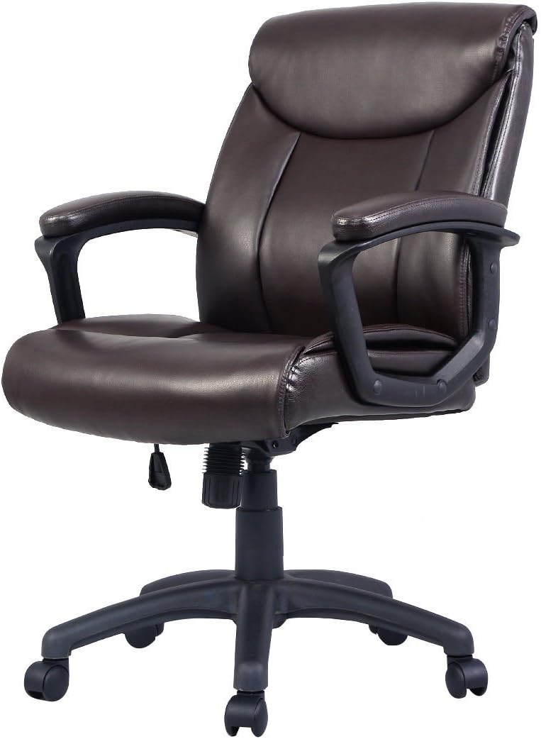 Hyos Ergonomic PU Leather Mid-Back Executive Computer Desk Task Office Chair Brown