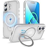 TaeliorTech 2024 Upgraded 360° Rotatable Magnetic Ring Stand for iPhone 16 Case 6.1'',Military Drop Protection,Compatible with MagSafe,Matte Translucent Case for iPhone 16 Phone Case,Frosted White