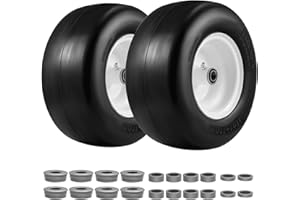 13x6.50-6 Flat Free Tire and Wheel 2 Pack, Solid Smooth Zero Turn Lawn Mower Front Tire Assembly, 3/4" Bearings Pre-assembled