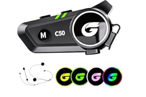 ZHONGREAT Motorcycle Helmet Bluetooth Headset with Stereo Sound, C50 2-Way 1000M Communication System Intercom Speakers with CVC Noise Cancellation, Music Call Control, IP67 Waterproof for Most Helmets (1 Pack)