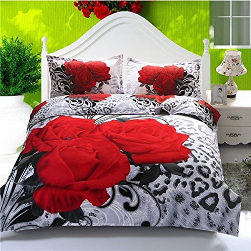 4pcs Suit Polyester Fiber 3D Big Red Rose Reactive Dyeing Bedding Sets Queen King Size
