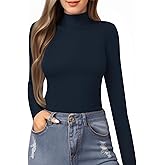 MANGOPOP Women's Mock Turtle Neck Slim Fit Long Sleeve Shirts Fall Fashion Tight Tops Basic Tee Winter Undershirt
