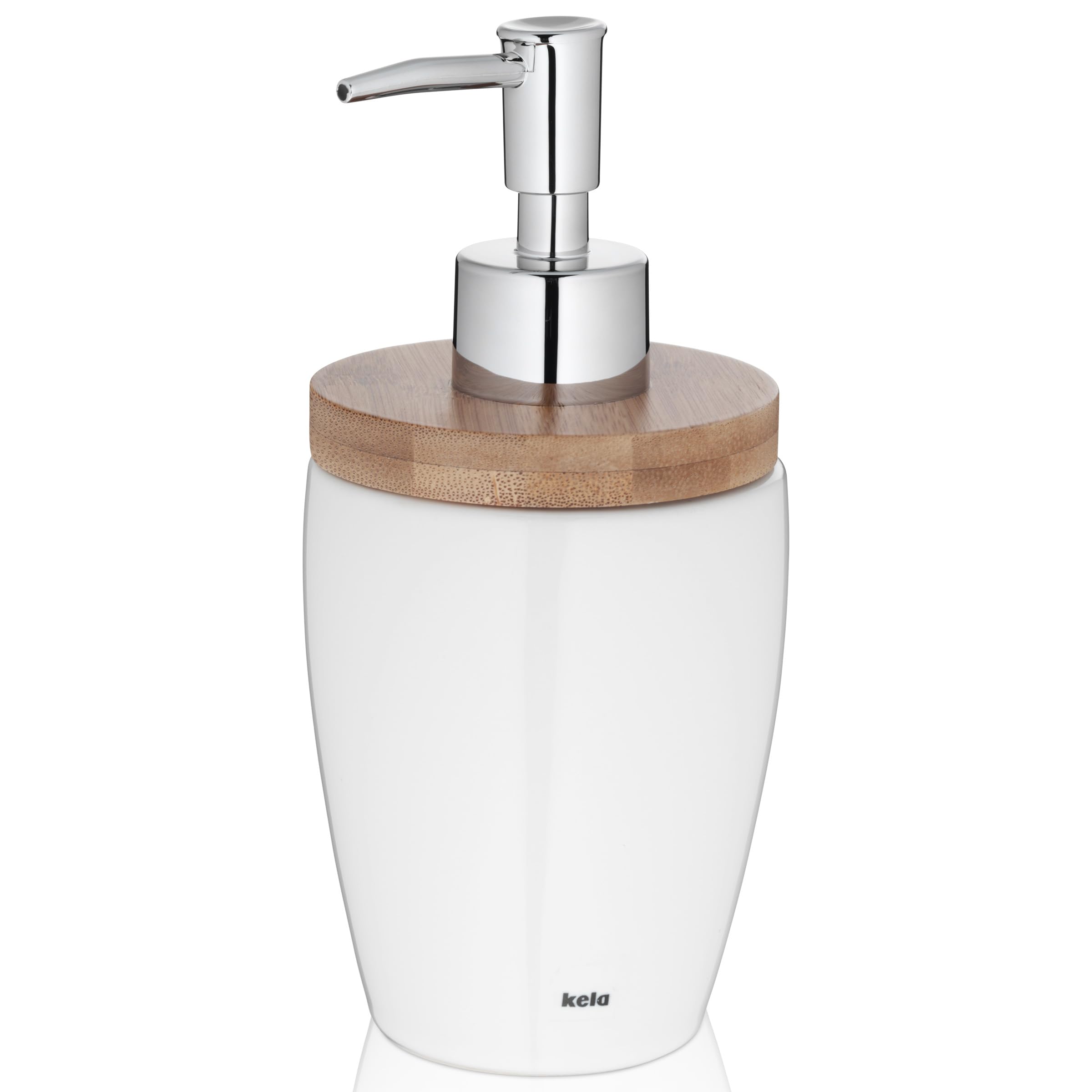 Kela 18596 Natura Bamboo and White Ceramic Soap Dispenser