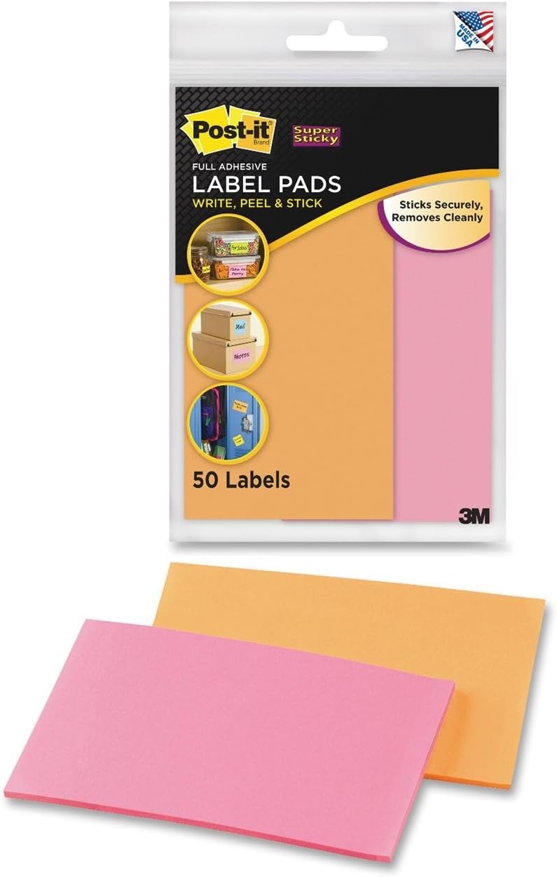 Amazon.com : Post-it Super Sticky Removable Label Pads, 2.875 x 4.62 Inches, Orange, Pink, 2 ...