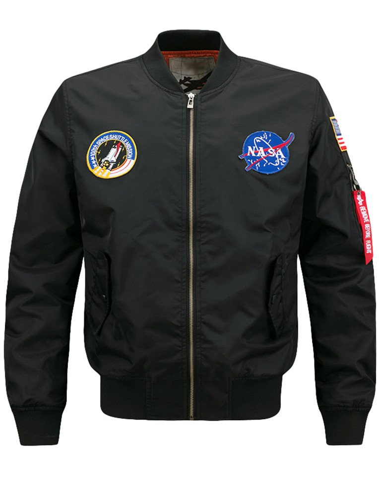 Lavnis Men's Hip Hop Jacket Air Sky Flight Patch Embroidery Slim Fit