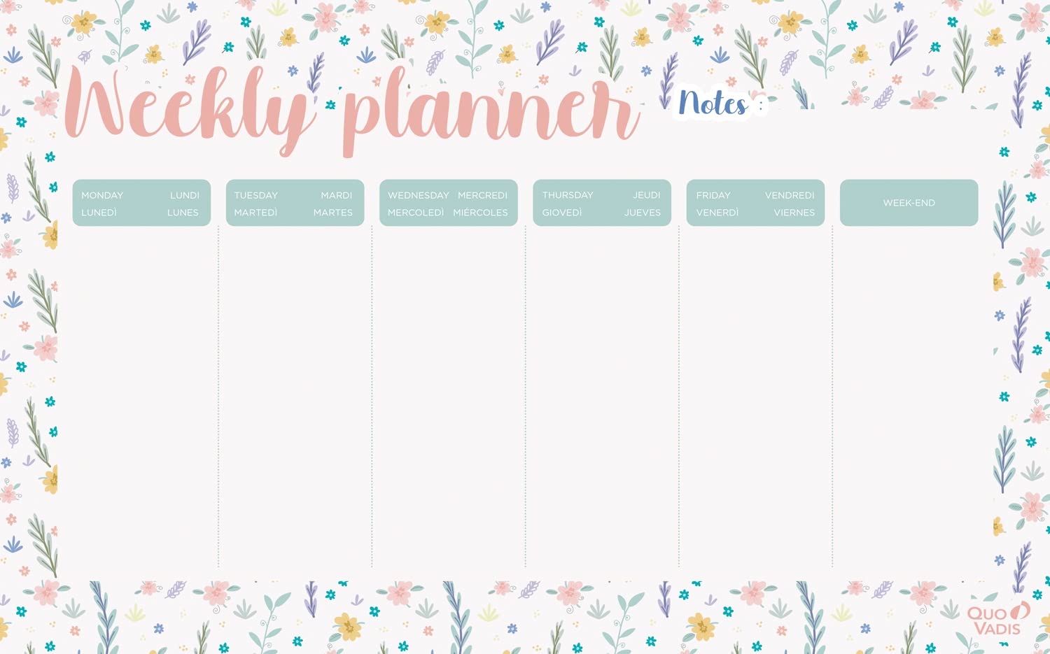 Quo Vadis - Collection: Daisy - Mini Desk Mat - 55 Perpetual Sheets - For Planning and Organizing Your Week - Format 16.5 x 26.5 cm - White Visual