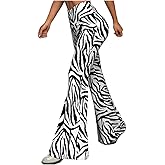 Floerns Women's Zebra Print Flare Leg Pants High Waisted Bell Bottom Bootcut Trousers