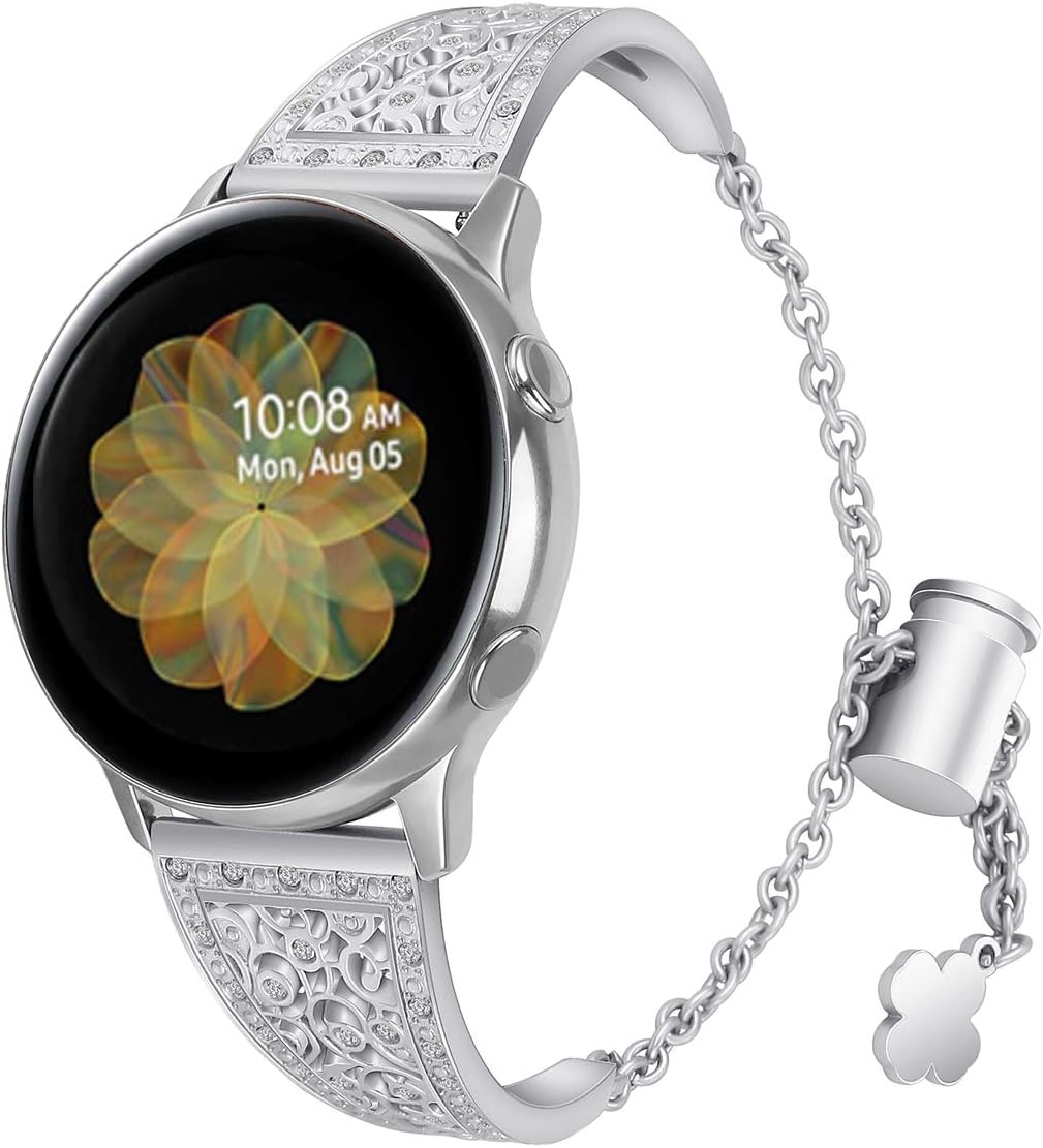 Kavar Compatible for Samsung Galaxy Watch 3 41mm Band/Samsung Galaxy Active/Active 2 Watch Band 40mm 44mm Samsung Galaxy watch 42mm band, 20mm Stainless Steel Glittering Bracelet Set with Rhinestone for Women