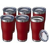 HASLE OUTFITTERS 20 oz Tumbler Bulk, Stainless Steel Tumblers with Lid, Vacuum Insulated Tumbler, Double Wall Powder Coated Cup, coffee mugs, Wine Red, 6 Pack