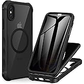 CENHUFO Magnetic Privacy for iPhone X Case/iPhone Xs Case, Full Body Phone Case Built-in 9H Tempered Glass Privacy Screen Protector [Compatible with Magsafe] Shockproof Bumper Clear Cover -Black