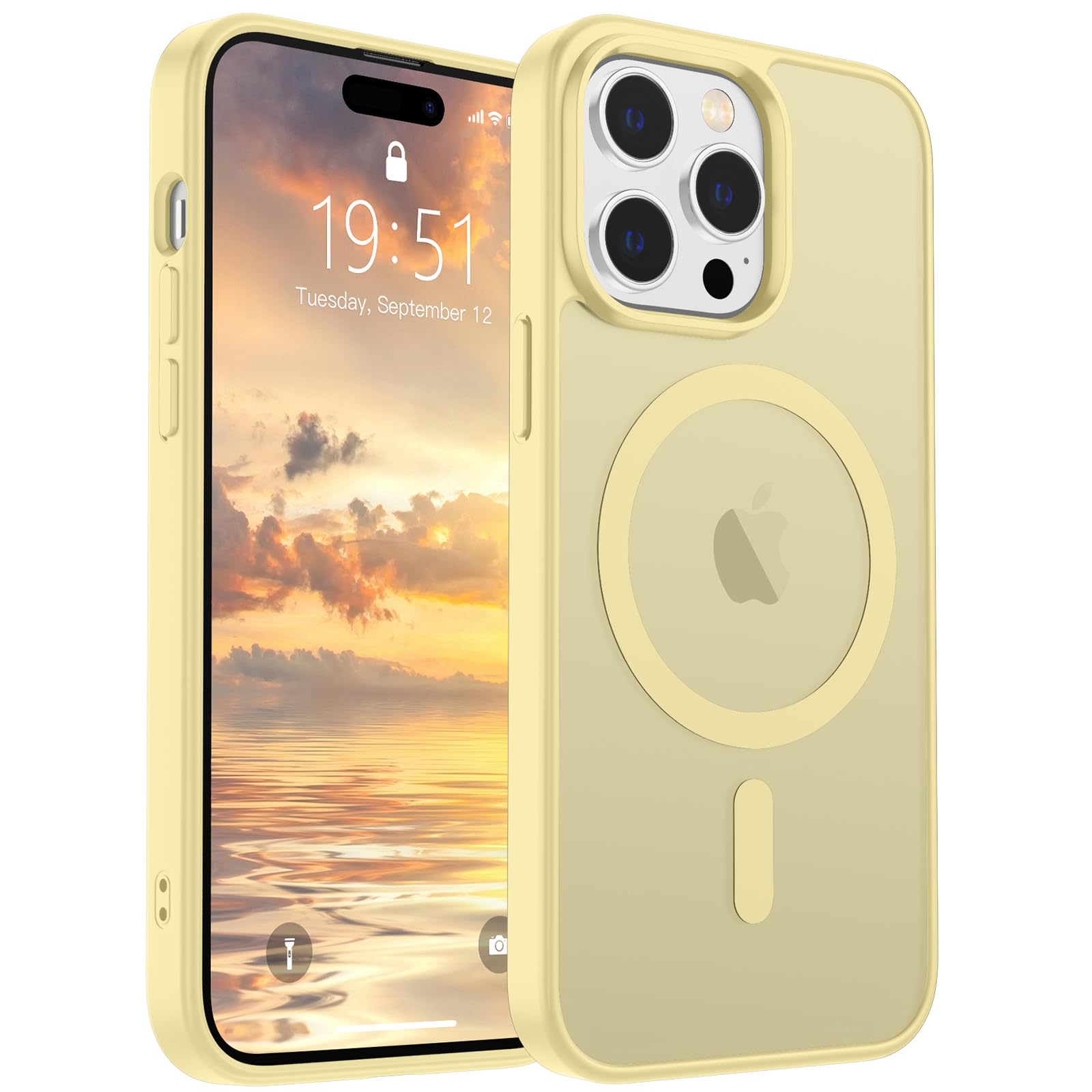 Photo 1 of SUPFINE Magnetic for iPhone 14 Pro Max Case (Compatible with MagSafe) (Military Grade Drop Protection) Slim Translucent Matte Shockproof with Anti-Fingerprint Phone Case,Buttercream Yellow