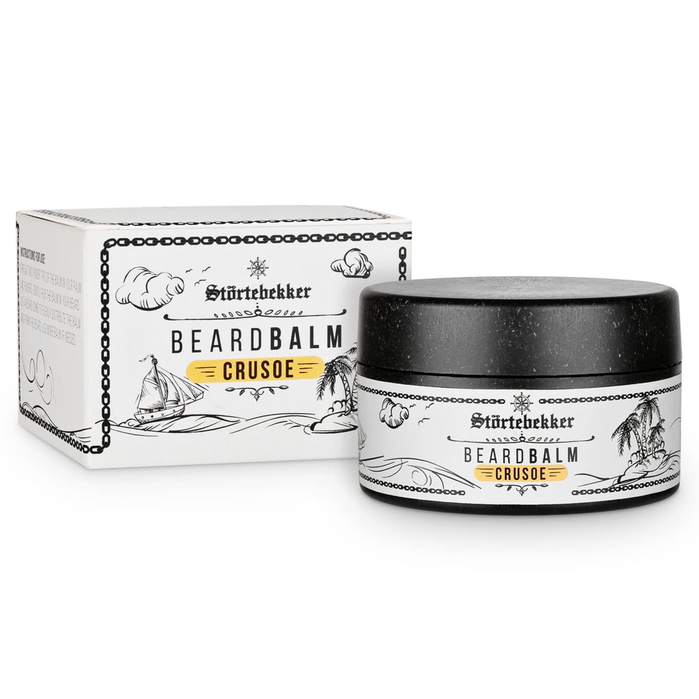Störtebekker® Premium Beard Balm Crusoe - Beardcare and Styling - 50ml jar 100% compostable - Beard Wax Men with pleasant scent (Citrus/Vanilla) - Barbershop Beard Balm - Made in Germany